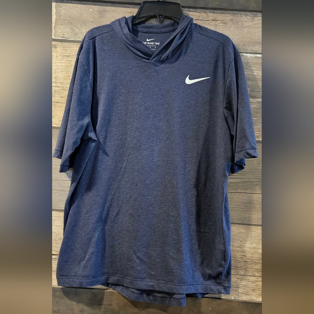NIKE Hoodie Tee Shirt Size LARGE Navy